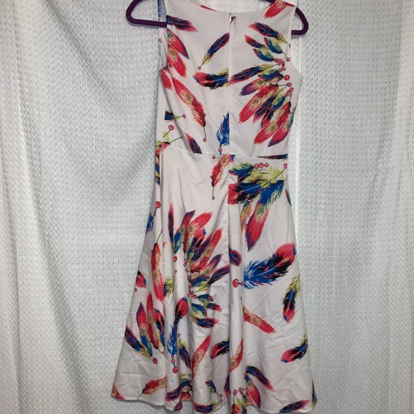 Colorful Feather Sleeveless Dress, Size Medium - Picture 5 of 13